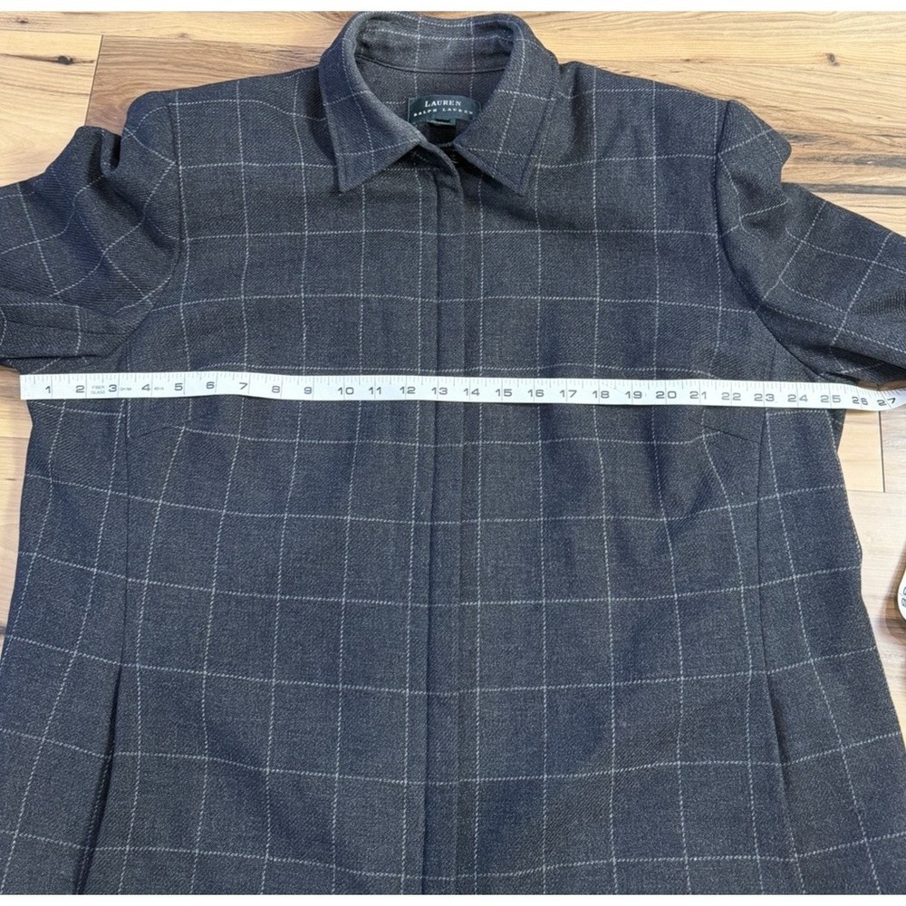 Lauren Ralph Lauren Womens 20W Lambswool Windowpane Coat Gray Hidden Button - Picture 5 of 13